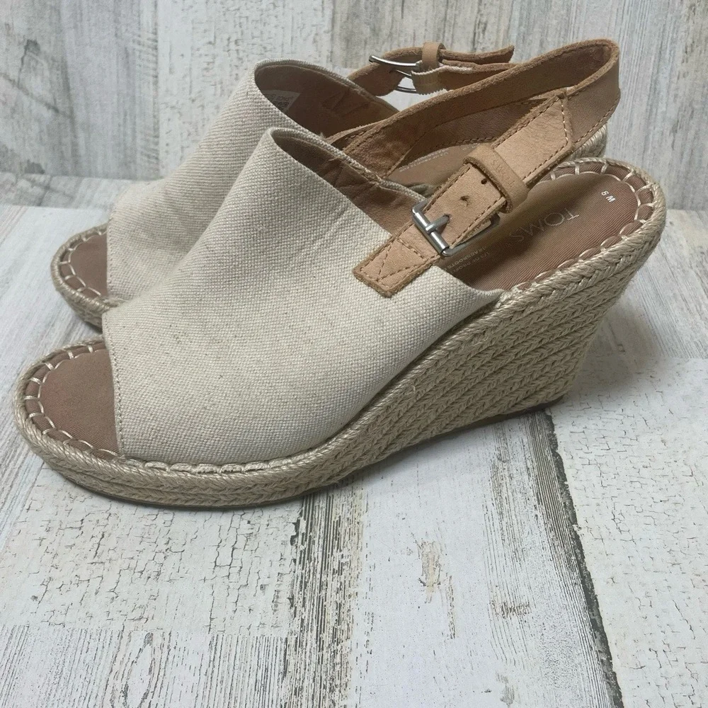 TOMS Monica Espadrille Wedge Sandals Natural Oxford Canvas‎ Tan Size 9 Tan